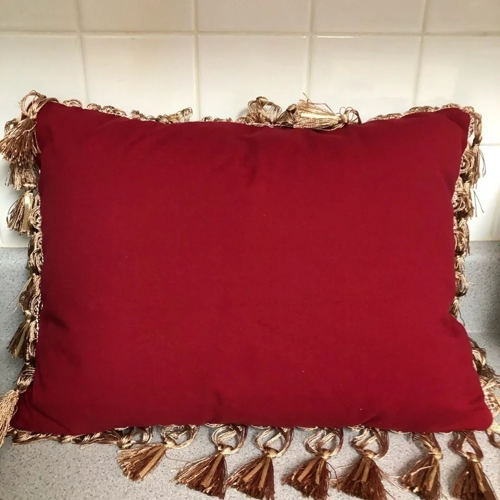 Embroidered Pillow with Tassels